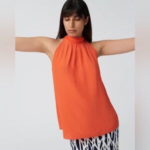 Diane Von Furstenberg Emanuelle Silk Halter Top in Orange